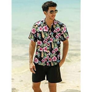 Men’s Allegra Hawaiian Floral Short Sleeve Men’s Button Down 46 Large
